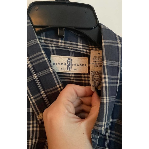 River Trader Men's Button Down Shirt Long Sleeve Blue Green Plaid XL - Picture 2 of 4